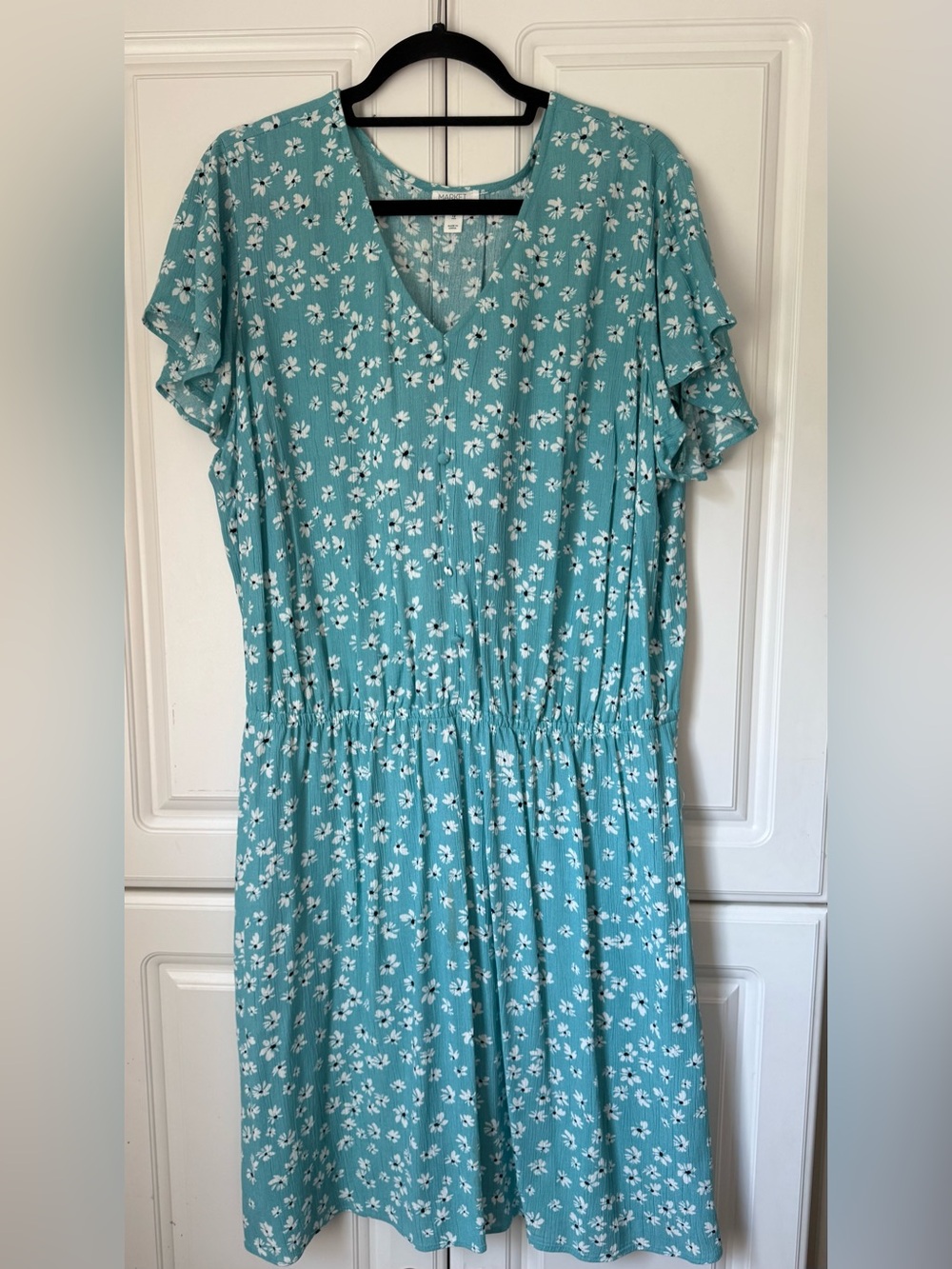 Teal Floral V-Neck Short Sleeve Dress